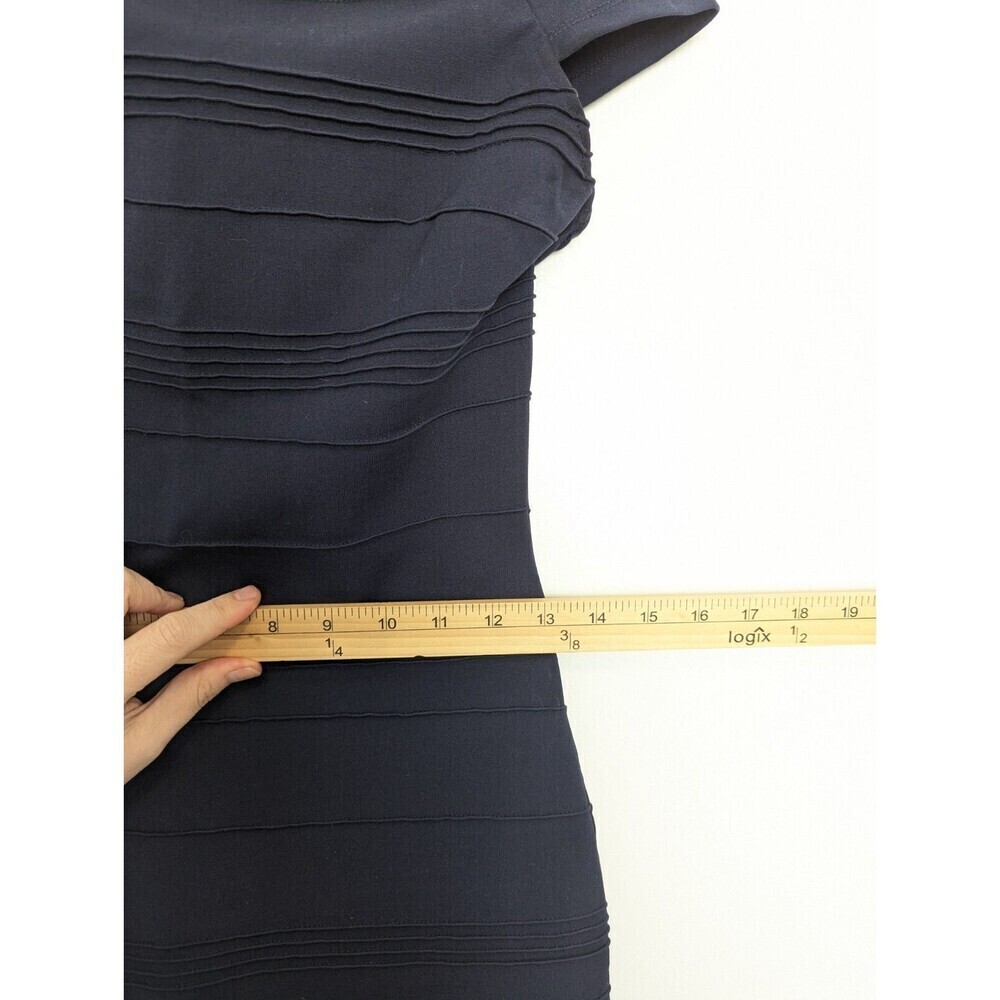 Ted Baker Dress Women Size 1/S Navy Blue Bodycon Pintuck Rose Gold Cocktail Midi - Picture 10 of 11